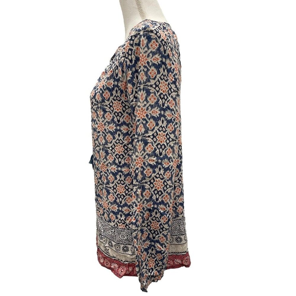 BEACH LUNCH LOUNGE Louisa Blue Coral Tassel Print Blouse Top Size Small (NWT) - Picture 2 of 8